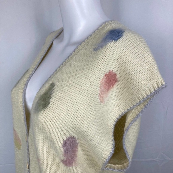 Pronto‎ Moda Sweater Womens Large Ivory Knit Wool Vintage V-Neck Cardigan - Picture 2 of 8